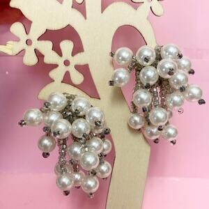 Vintage Pearl Cascade Earrings | Retro Clip-On Jewelry